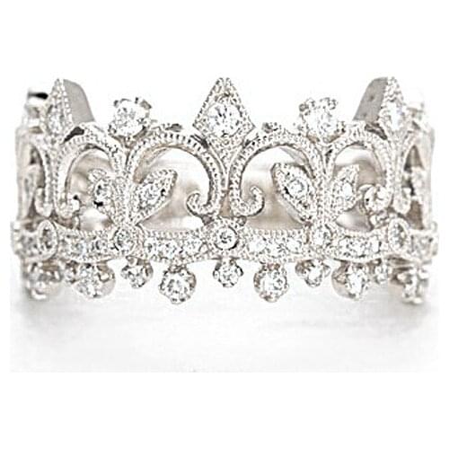 EDI Princess Crown Ring Gold Au585 14k Solid White Gold 0.45 Carat Natural Diamond Wedding Ring For Women Anniversary Gift