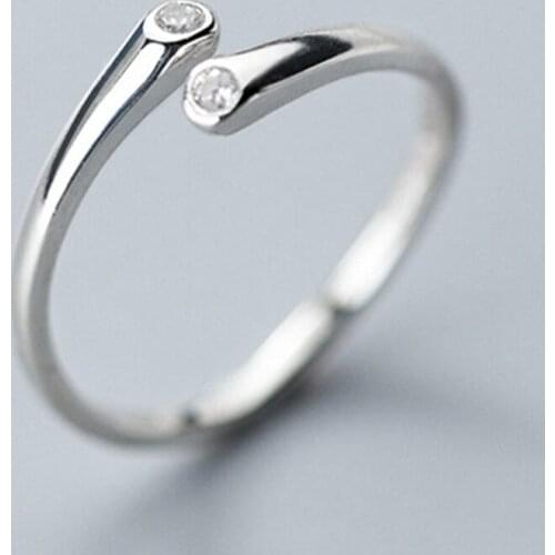 S925 Sterling Silver Korean Rings for Women Cubic Zirconia Ring Simple Adjustable Size Gift Accessories
