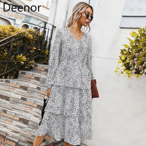 Deenor 2021 Women Dress Boho Floral Ruffle Long Dress Spring Summer Sexy V-Neck Party Holiday Dress Femme Vestido De Mujer