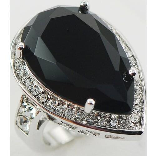 Black Onyx White Crystal ZirconWomen 925 Sterling Silver Ring F968 Size 6 7 8 9 10