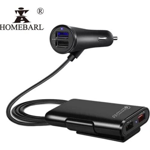 1.8M Front Back Seat Car Charger QC3.0 Fast Charge 8A 4 USB Ports With Clip + Long 1.8 Meters Extension Line Cable For Backseat