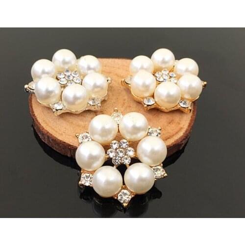 10 Pieces High Quality Flower Rhinestones Button Pearl Button Wedding Decoration Diy Alloy Diamante Crystal Bow Accessories 28mm