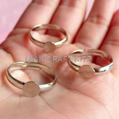 250pcs Adjustable Ring Blank with 6mm Pad Silver Color for adult or kids use