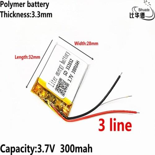 3 line Liter energy battery 3.7V,300mAH,332832 Polymer lithium ion / Li-ion battery for TOY,POWER BANK,GPS,mp3,mp4