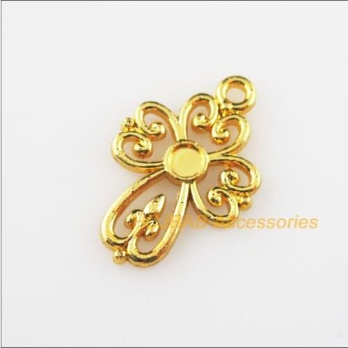 30 New Flower Cross Heart Charms Gold Color Connectors Pendants 14.5x21.5mm