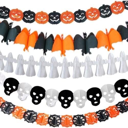 300cm Streamers Halloween Pumpkin Spider Bat Ghost Bunting Banners Garland Party Home Office Decoration Tools