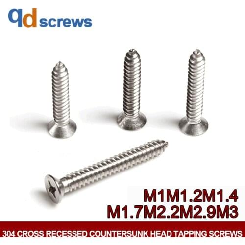 304 M1M1.2M1.4M1.7M2.2M3 Cross recessed countersunk head tapping screws self-tapping Phillip flat screw GB846 DIN7982 ISO 7050
