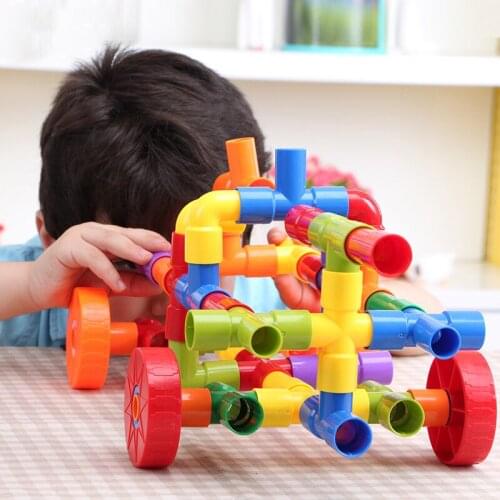 72 PCS Plastic Insert Montessori Educational ABS Plastic Educational Toys Children Marble water pipe plug match building blocks