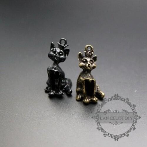 13x25mm antiqued bronze,black cat pendant charm supplies 1810483