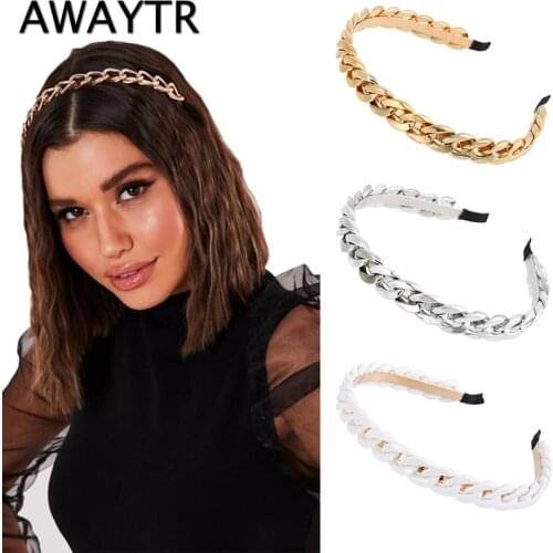 AWAYTR Acrylic Material Metallic Headband Colorful Serial Hairband Woman Alloy Head Bezel Hair Hoop Hair Accessories 14 Colors