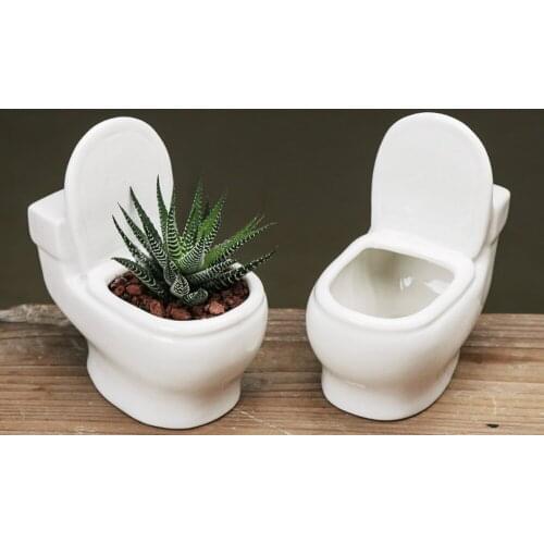 White Ceramic Fleshy Toilet Flower Pot Creative European Style Balcony Planting Green Plant Small Flower Pot Hotel Flower Pot