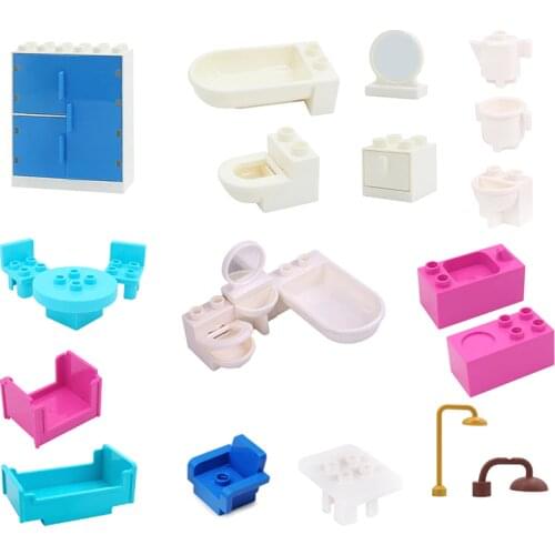 Big Building Blocks Figure Furniture Bathroom Sofa Chair Bed DIY Accessories Toy For Children Gift Compatible With Duploes Brick