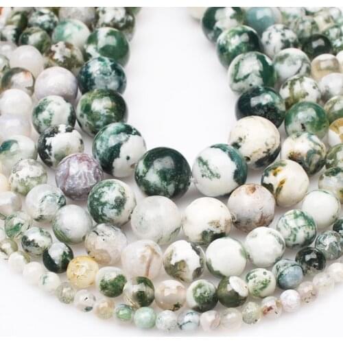 15"(38cm) Strand Round Natural Natural Grass Agate Stone Rocks 4mm 6mm 8mm 10mm 12mm Gemstone Beads for Bracelet Jewelry Making