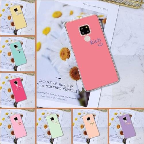 Phone Case For Huawei Mate 9 10 20 Pro Silicone Pink Quote Simple Luck Yellow Happy Back Cover For Huawei Mate 7 8 9 10 20 Lite