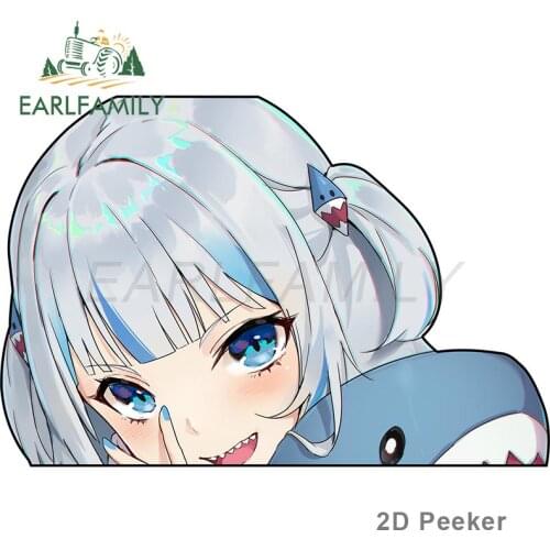 EARLFAMILY Original Cartoon Design Gawr Gura Peek Car Sticker Anime Shark Decal for Window Bumper Trunk Decoration Funny Graphic