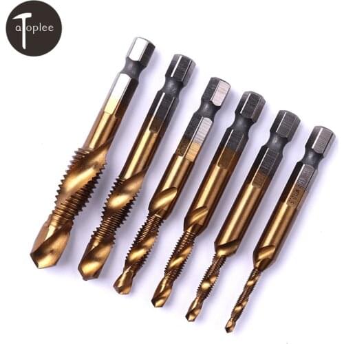 Hot 1PCS M3 M4 M5 M6 M8 M10 Titanium Combination Drill Tap Set Drill Bit Tools Tap Countersink Set Metric Hss 6542 Tap Drilling