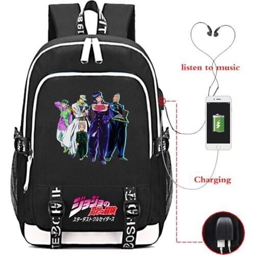 JoJo Bizarre Adventure Killer Queen Backpack USB Charging Laptop Shoulder Bags teenager School Bag Bookbag Rucksack