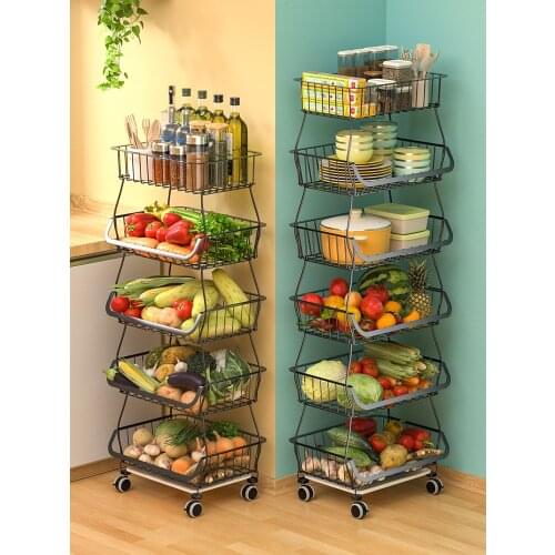 Kitchen Basket Storage Rack Floor Multi-Layer Fruit and Vegetables Sundries Storage Rack Multi-Functional Food Preparation