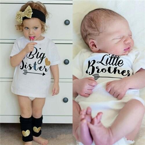 Summer Big Sister Little Brother Family Matching Toddler Baby Boys Little Brother Romper Girls Big Sister T-shirt