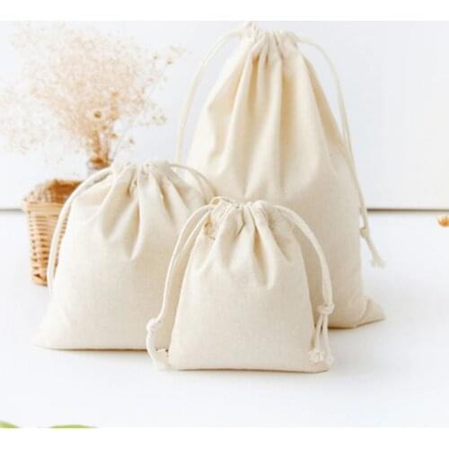 10x12/14x16/19x24/25x32cm white Drawstring Pouches Gift Blank Bags For DIY Cotton Hemp Bags Jewelry Display Packaging Storage