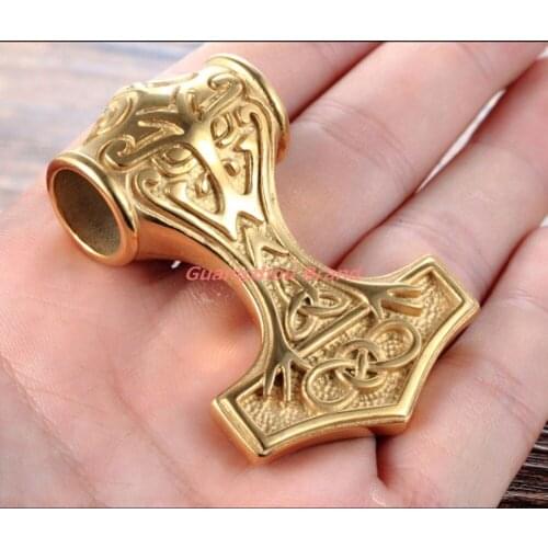 Gold color Fashion Stainless Steel Mens Boys Pendant Necklace Jewellery Knot Myth Mjolnir Thors Hammer Wholesale /Retail