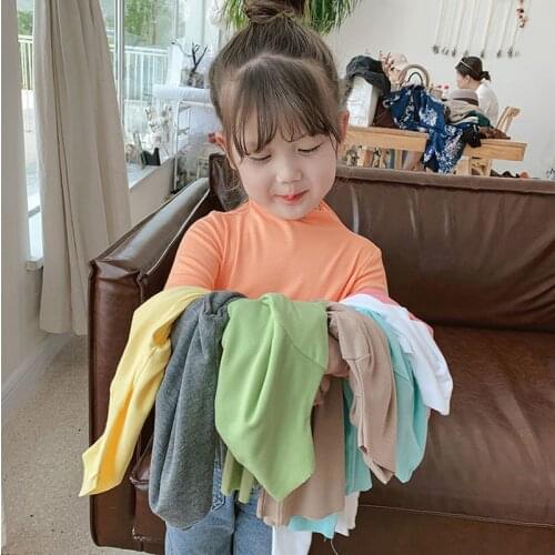 Cotton Sweet Girls T-Shirt Long-Sleeve Baby Kids Turtleneck Bottoming Shirts Toddler Spring Autumn Solid Shirts Outfits