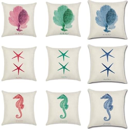 Marine Life Seahorse Seagrass Starfish Print Waist Pillowcase Animal Linen Sofe Pillow Cases Chair Car Cushion Cover Home Decor