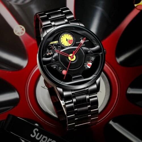 NEKTOM 2020 Men Car Steering Wheel Watch Sport Stainless Steel Waterproof Custom Design Super Car Wheel Rim Hub Quartz Watch