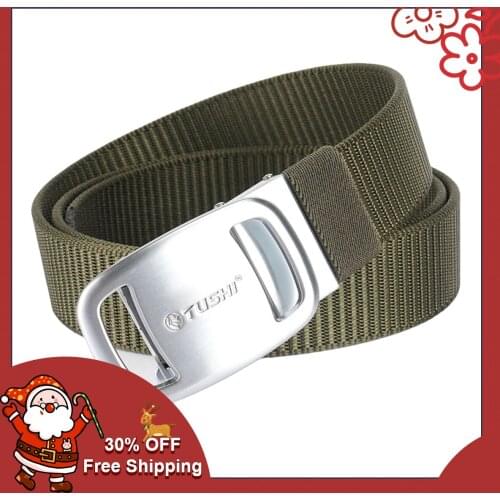 TUSHI 2021 Hot Sell High-grade Men Belt Metal Automatic Buckle Tank Pattern Thickened Nylon Waistband 125cm*3.4cm Daily Match