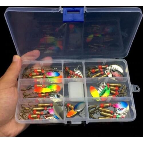 30pcs/10pcs Boxed Rotating Spoon Kit Lure Fishing Lures Artificial Baits Metal Fish Hooks Bass Trout Perch Pike Rotating Sequins