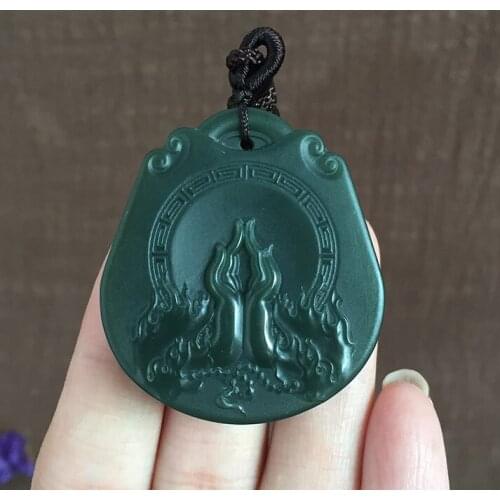 Natural authentic Hetian jade jade stepping green fine material Buddha hand jade pendant jewelry hp90