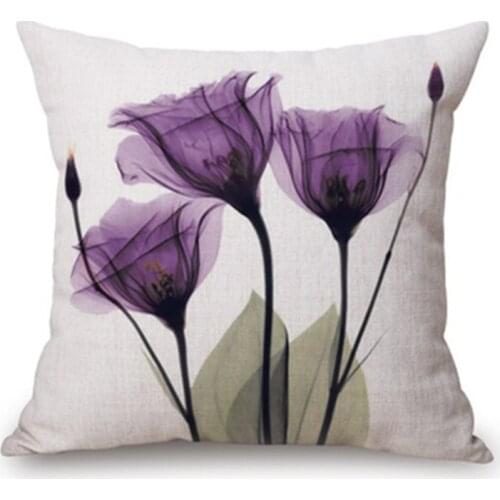 45x45cm Modern Ink Painting Flower flax Throw Pillow Case Waist Cushion Cover purple
