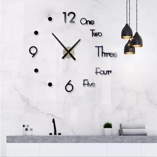 2020 New 3D DIY Large Wall Clock Modern Design Wall Sticker Clock Silent Home Decor Living Room Acrylic Mirror Nordic Wall Clock