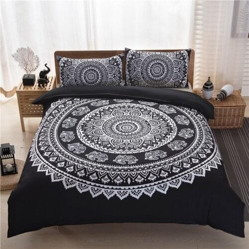 New Purple Luxury Boho Bedding Set Crystal Arrays Mandala Bed Set Duvet Quilt Cover Black Printed Bedspread 3Pcs/set BS02