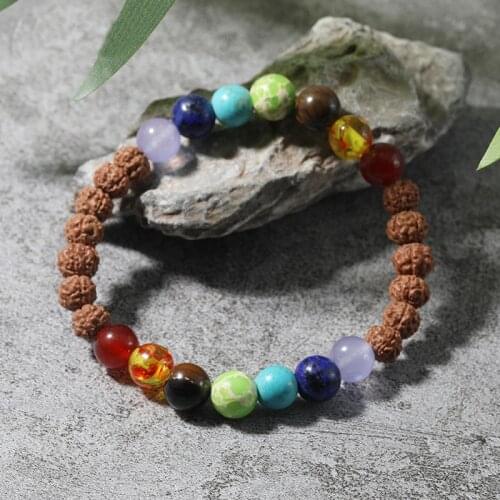 Original Rudraksha & Seven Chakra Bead Elastic Rope Mens Womens Bracelet Yoga Fashion Glamour Jewelry Energy Bangle