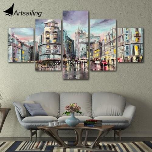 Posters Wall Painting Art Home Decor Modern 5 Panel Modern City Rainy Night View HD Print Painting Modular Pictures Canvas