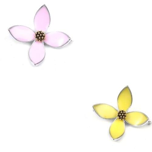 Pink/White/Yellow Enamel Flower Connectors Zinc Based Alloy Silver Color For DIY Warm And Romantic Earring Jewelry ,4 PCs