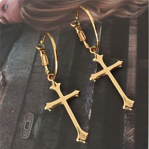 Bohemia Gold Color Plating New Gothic Cross Charm Hoop Earrings For Women Ester Thanksgiving Day Christian Decoration Jewelry
