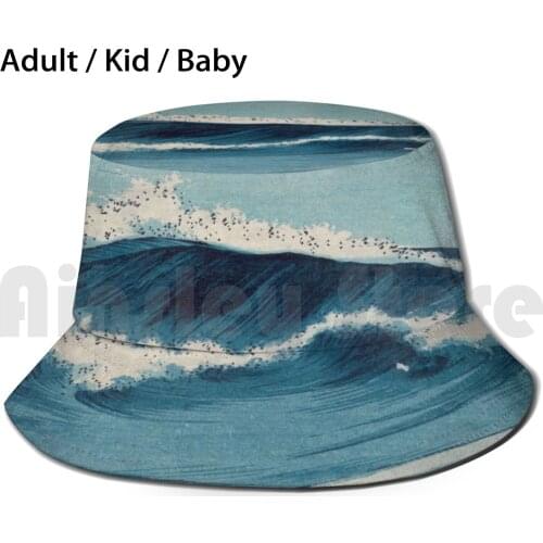 Hatozu Ocean Waves Vintage Print Sun Hat Foldable UV Protection Japan Japanese Vintage Woodcut Blockprint Color Asian