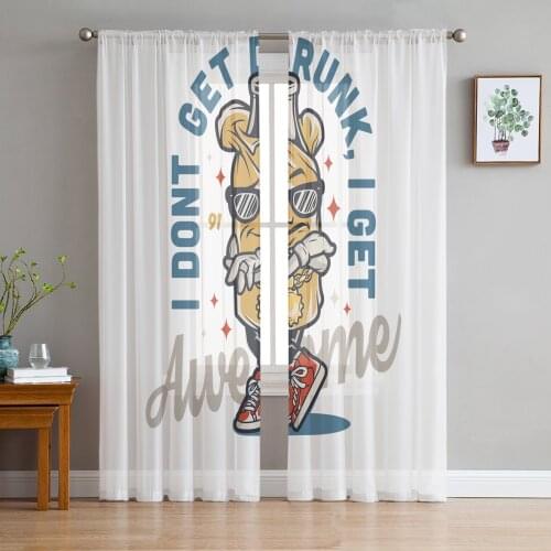 Stylish Beer Personality Window Treatment Tulle Modern Sheer Curtains for Kitchen Living Room the Bedroom Curtains Decoration