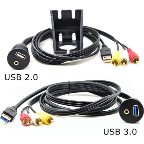 USB 3.0 / USB 2.0 Male to USB3.0 / USB2.0 & 3.5mm Female AUX RCA Mount Flush Extension Cable for Car Boat Motorcycle Dashboard