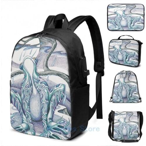 Funny Graphic print Frog in Rain USB Charge Backpack men School bags Women bag Travel laptop bag