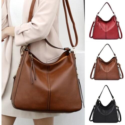 Womens Leather Shoulder Bag With Detachable Strap PU Messenger Bag With Large Capacity Zipper Solid Color Bolsa Feminina