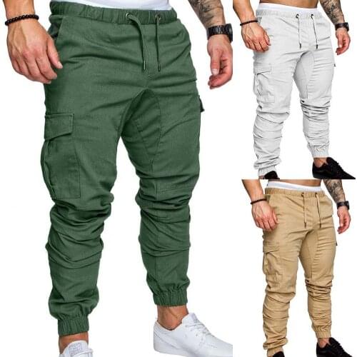 Plus Size Fashion Men Solid Color Multi Drawstring Ankle Tie Ripped Harajuku Sweatpants Cargo Pencil Long Pants Trousers