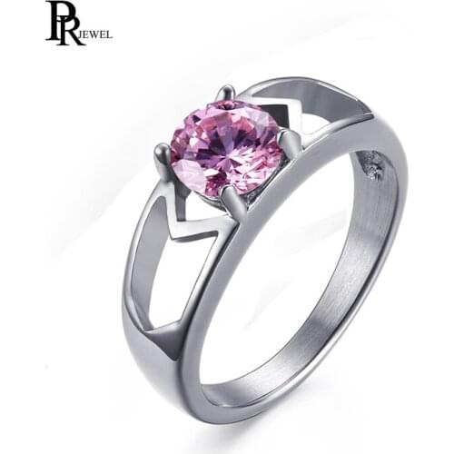 Stainless Steel Pink AAA+ Cubic Zirconia Ring for Women Wedding Trendy