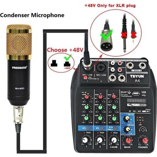 Sound Mixing Console with Bluetooth Record 4 Channels Audio Mixer for Stage Performance Family K Songs Sound Mixing Console