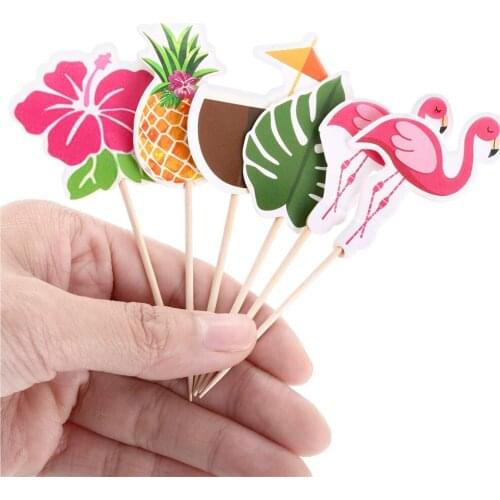 24 Pcs Hawaii Party Cake Decor Flamingo Parti Alaha Pineapple Flower Tropic Party Summer Palm Wedding Birthday Party Decoration