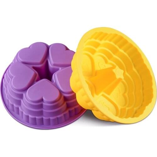 3D Heart Castle Shape Silicone Cake Mold For Kitchen Cake Bread Chocolate Mousse Pan Brownie Cheese Chiffon Dessert Baking Tools