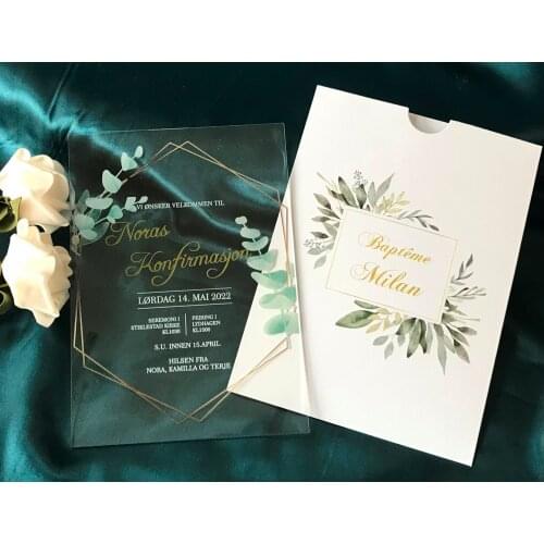 Greeny Leaves Custom Acrylic Wedding Invitation,Free Design 10pcs Acrylic Invitation,Quinceanera invitations,Baptism invitations