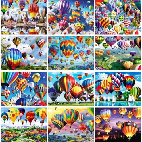 Huacan 5d Diy Diamond Painting Hot Air Balloon Landscape Mosaic Cross Stitch Scenery Wall Sticker Home Decor